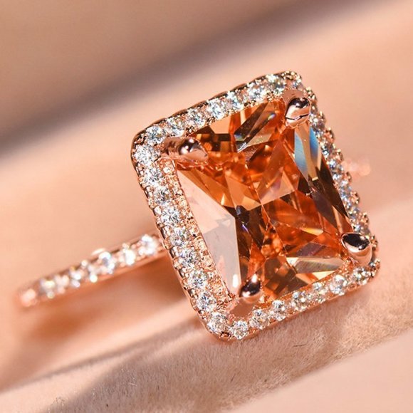 🍁 Luxury Gemstone Rectangle Champagne Rose Gold Ring for Women, VIP151 - Picture 3 of 7